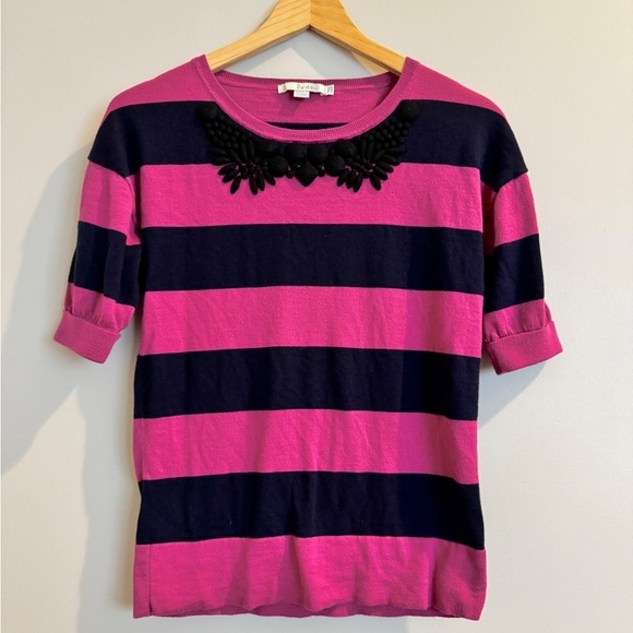Boden Sweaters - Fuchsia/Navy Striped Boden Sweater 1/2 Sleeve Neckline Embellishment